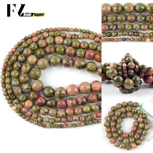 Wholesale 4-12mm Faceted Unakite Loose Spacer Round Stone Beads For Jewelry Making DIY Bracelets Necklace Needlework 15