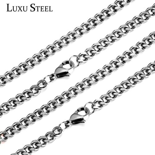 LUXUSTEEL Silver Color Cuban Link Chains Width 4.5mm 45cm Big Chains Necklace Stainless Steel Collars Choker Accessories