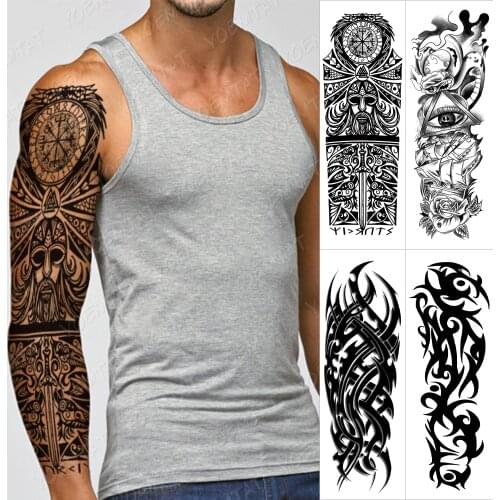 Waterproof Temporary Full Arm Tattoo Sticker Maori Totem Indian Tribal Demon Flash Tattoos Man Body Art Fake Sleeve Tatto Women