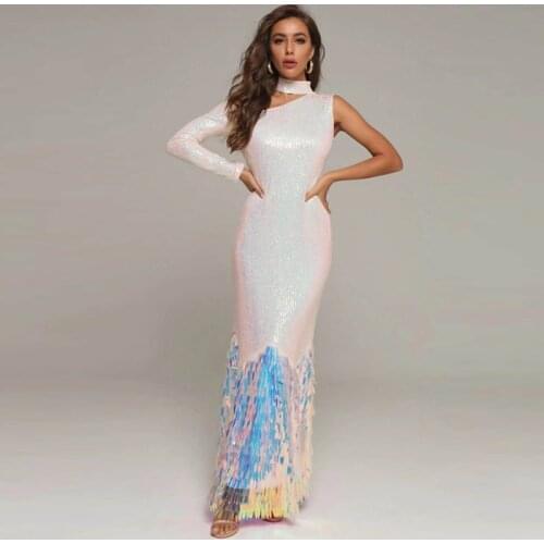 Maxi Dress For Women Party Dress Sequined One Shoulder Long Skeeve Woman Dress Dresses Woman Party Night Cocktail
