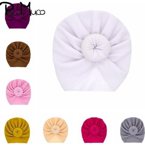 Powmuco Solid Color Round Ball Newborn Turban Fashion Handmade Donut Baby Girls Hats Cute Princess Caps Toddler Birthday Gifts