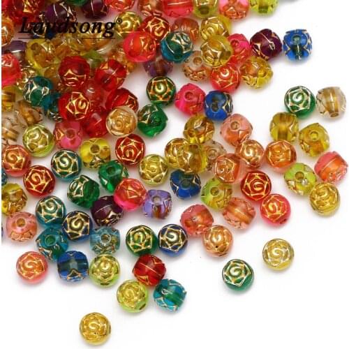 Mixed Colored 5x6mm Rose Flower Shape Acrylic Beads Loose Spacer Beads For Jewelry Making DIY Handmade Earring Necklace Supplies