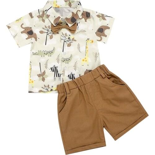 Xmas Toddler Baby Boy Clothes Sets Outfit Animal Print Short Sleeve T Shirt Tops Short Pants Set Summer Clothes