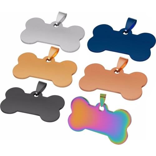 10 pcs Wholesale Bone Shape 6 Colors Men Stainless Steel Stamping Blank Dog Tags Pendant Necklace Jewelry Findings 28*50mm