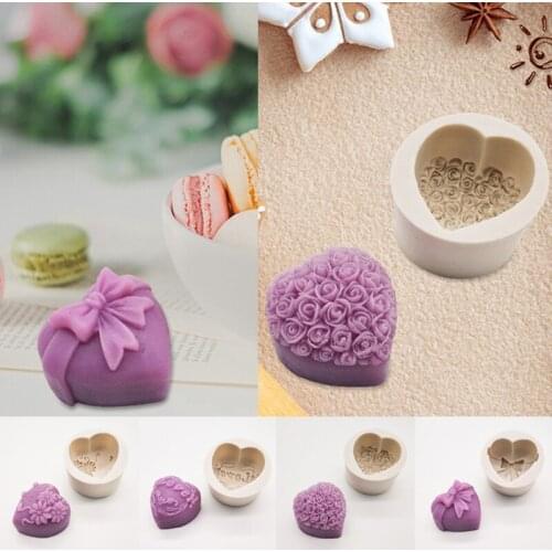 Heart Shape Silicone Mold 3D Diy Flower Rose Sugar Fondant Soap Making 3D Handmade Mould Handmade Cake Baking Soap Beeswax Decor