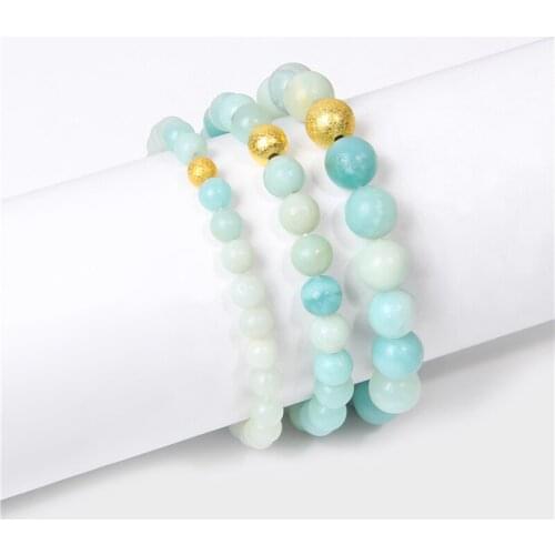 Blue Yoga Chakra Mala Stretch Bracelet Elastic Gem Natural Stone Amazonite Bead Expandable Jewelry Pulseras Women Bracelets gift