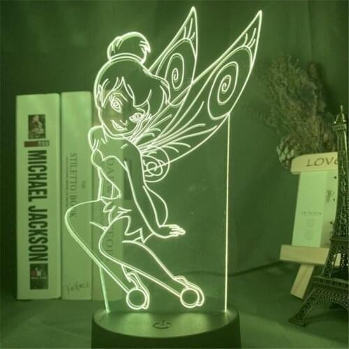 Fairy Tinker Bell Figure 3D Lamp Princess Cartoon Acrylic Night Light LED Touch Optical Illusion Table Lamp Home Decoration Gift