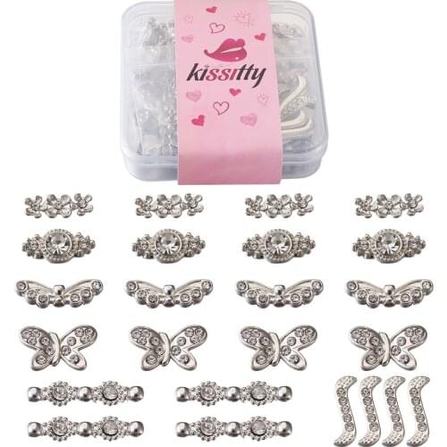 Alloy Crystal Rhinestone Spacers Bars, Mixed Shapes, Platinum, 60pcs/box