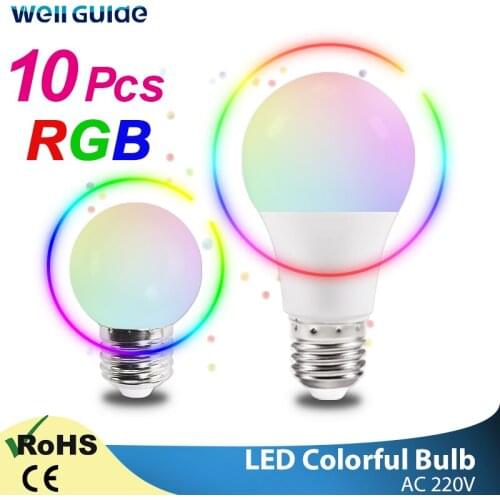 10pcs RGB Led Bulb E27 3W 7W led lamp A60 G45 Led Light Colorful SMD 2835 220V 240V Flashlight Globe Bulb indoor light for home