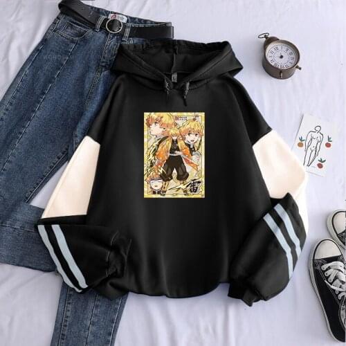 Japan Anime Demon Slayer Long Sleeve Hoodies Men Streetwear Harajuku Cute Agatsuma Zenitsu Ulzzang Graphic Patchwork Sweatshirt