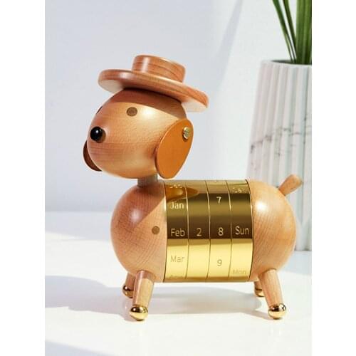 Kawaii Puppy Solid Wooden Perpetual Calendar Vintage Desktop Crafts Month Week Date Creative Hanging Decoration Christmas Gift