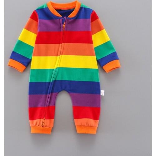 VOGUEON Baby Rainbow Stripes Long Sleeve Rompers New Spring Zipper Bodysuit Newborn Clothing Cotton Soft Jumpsuit Infant Clothes