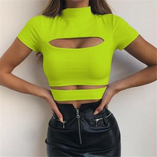 Green Black Gothic Chest Hollow Out Crop Top Solid Sexy Women Slim Tank Tops Tee Shirt Female Casual Sexy Camis