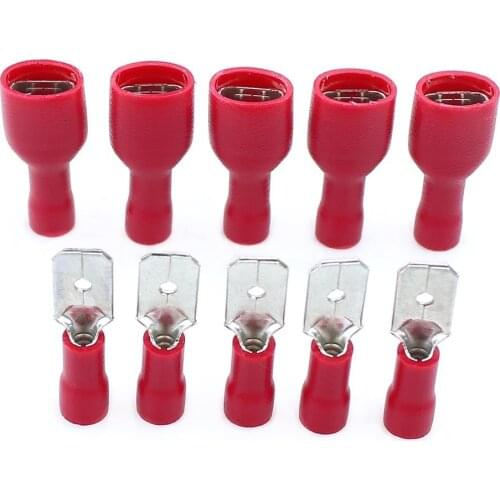 100pcs Red Female+Male FDFD1.25-250 MDD1.25-250 Insulated Electrical Wiring Crimp Terminal Connector