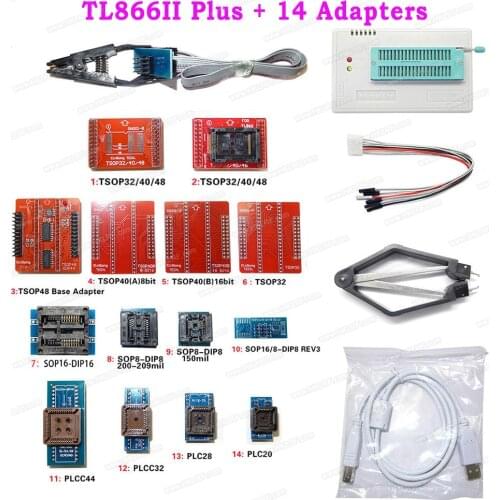 2019 Original New V8.30 TL866II Plus Universal Minipro USB Programmer + 14 Adapters + Test Clip Update of TL866CS/TL866A