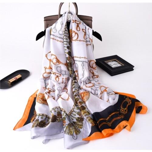 2021 Women Silk Scarf Hijab Floral Print Long 180*90cm Lady Fashion Spring Summer Bandana Shawl Wrap Luxury Headband Scarves