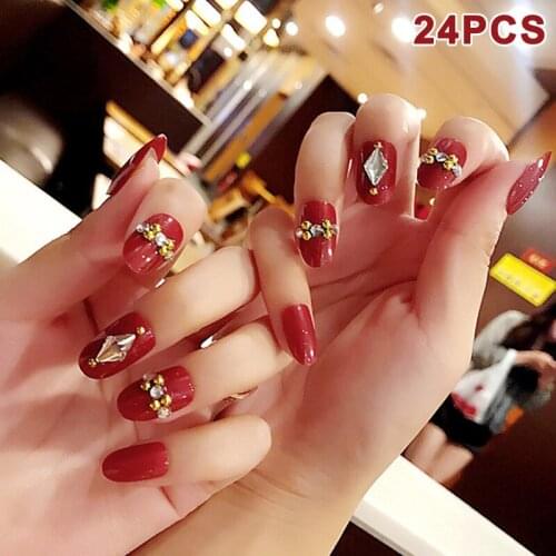 24Pcs/Set Fake Nails Tips Crystal Top Finish Wedding Brides Nail Art Tips Decor SANA889