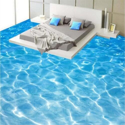 Beibehang Modern painting bathroom Custom 3D floor mural Sea water ripples waterproof thickened self-adhesive PVC Wallpaper