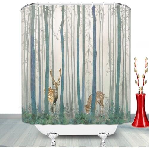 Deer And Elk Scenery In The Dream Forest 3D Shower Curtain Set Aesthetic Bathroom Curtains Bathtub Accessories Bathroom Products