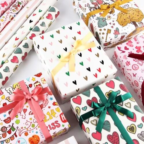 6pcs/lot 50x70cm Love Print Valentines Day Wedding Gift Wrapping Paper Handmade DIY Coated Book Cover Paper Supply