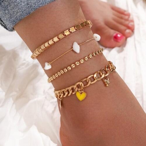 Aprilwell 4 PCs Anklets Bracelets Sets Summer Jewelry For Women 2021 Barefoot Beach Lady Trendy Body Sandals Accessories