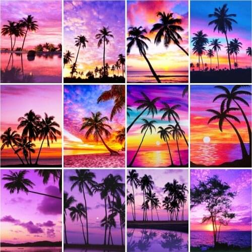 AZQSD Diy Pictures By Numbers Tree Seaside Sunset Unique Gift For Children Painting By Numbers Scenery Decor For Home