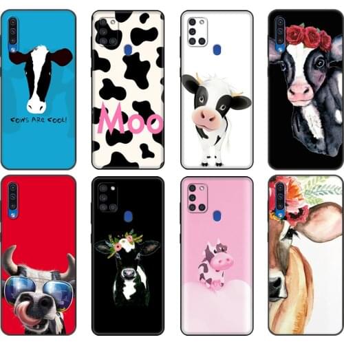 Black tpu Case For Samsung Galaxy A50 50S A30S A10 A11 A21S A31 A41 A51 A71 M21 M30S LITE Cover Animal cattle cow watercolor