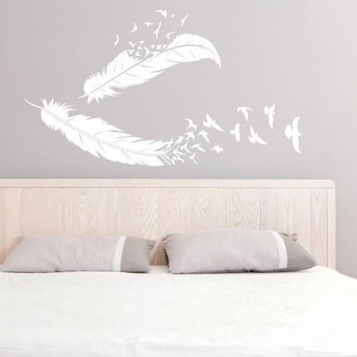 Home Livingroom Modern Decor Feather Birds Wall Stickers Vinyl Wall Decal Flying Feather Wall Art Nature Decoration