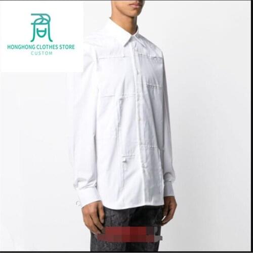 2020! [custom plus-size mens shirt] a new European and American fashion trend shirt loose sleeve patchwork dark shirt