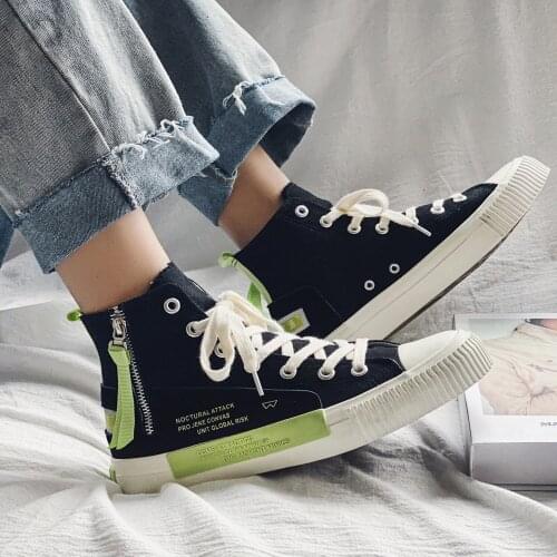 Fashion Zipper Designer Canvas Shoes Men High-top Flats Men Canvas Sneakers Black Comfort Casual Shoes for Men zapatillas lona