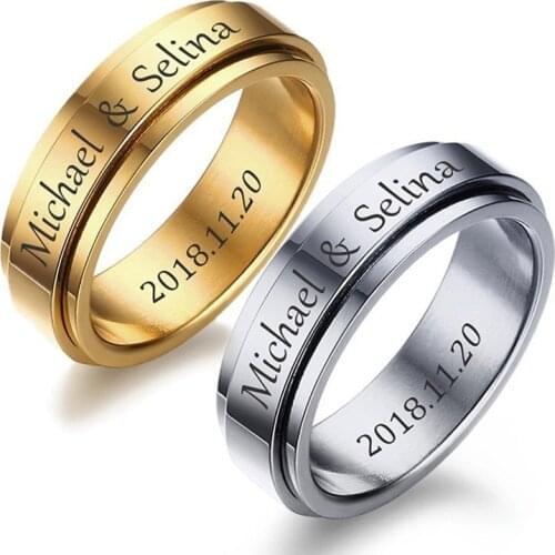 Modyle Personalized Spinner Ring for Men Women 6mm Stainless Steel Rotatable Wedding Band Custom Name Date Male Tail Ring