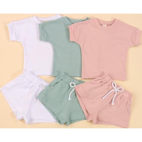 Newborn Baby Clothes Sets Summer Infant Outfits Short Sleeve Solid Tops Shorts Casual 2Pcs Outfit Toddler Girl Boy Clothing