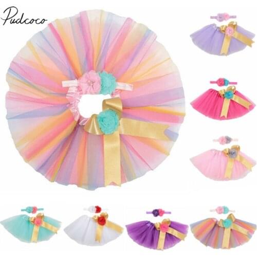 Newborn Baby Toddler Colorful Rainbow Tutu Skirt + Flower Headband Photo Photography Costume Prop