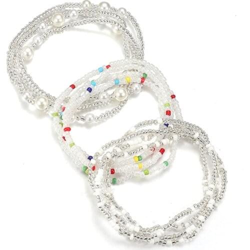 L5YC Bohemia Waist Beads Chain Crystal Clear/Colorful Belly Body Chain Beach Waist Jewelry Body Accessories for Women 3 Pack