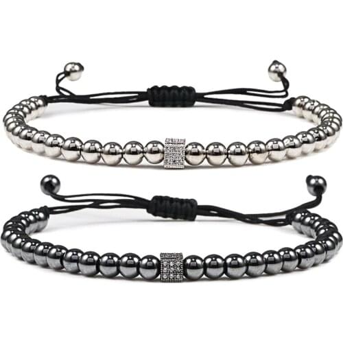 Hot Sale Charms Men Bracelet Square Pave CZ Round Copper Beads Trendy Handmade Adjustable Weave Women Bracelets&Bangles Jewelry