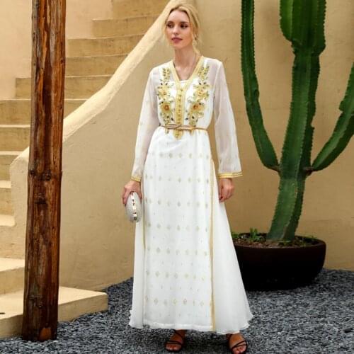 Fashion hand made diamond beading muslim Abaya Kaftan Muslim Hijab Dress Abaya female Islamic robes Caftan Dubai Djellaba F1898