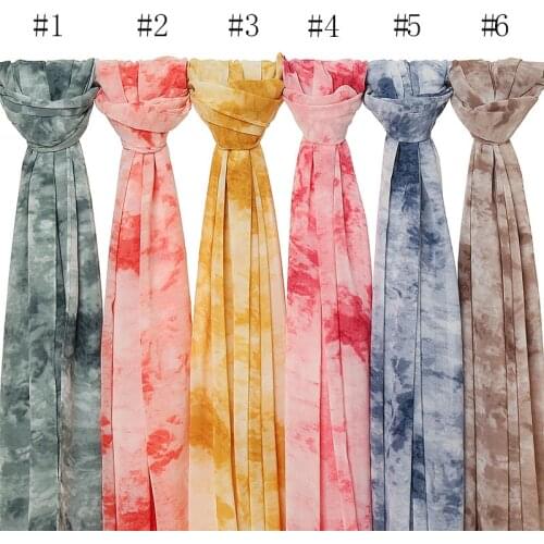 Muslim Fashion Women Tie-Dye Printed Chiffon Hijab Scarf Islamic Shawl Head Wraps Malaysia Hijabs Femme Musulman Headband Scarve