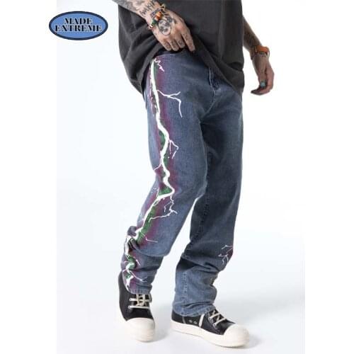 MADEEXTREME Side pattern distressed jeans men designer jeans for men HIP HOP biker jeans men fashion cargo jeans Z79