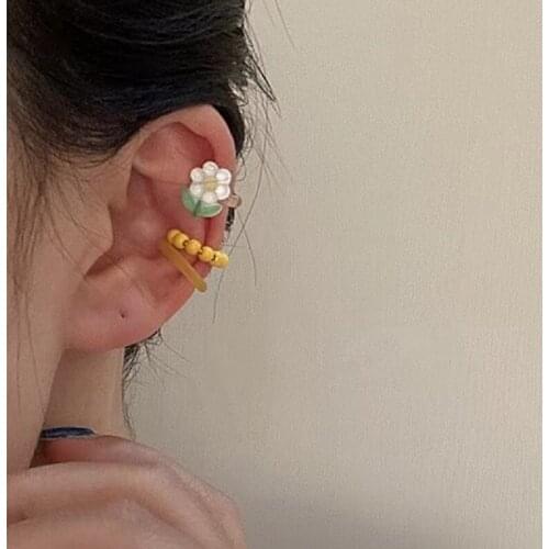 Set of 3 Harajuku Summer Acrylic Beaded Ear Cuff for Women Fake Cartilage Earring Aesthetic Gift No Piercing Earcuff Climber