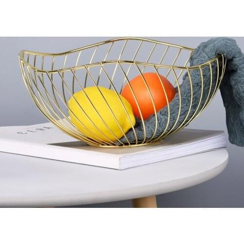 Nodic Golden Iron Vegetable Fruit Basket Storage Drain Holder Snacks Bowls Kitchen Organizer