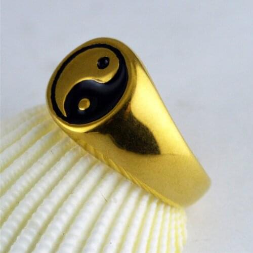 New Tai chi Yin Yang Gossip Ring Male Stainless Steel Epoxy Punk Rings For Men Women Finger Statement Jewelry 7 to 13 size
