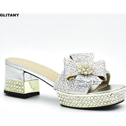 New Fashion Womens Dress Shoes Open Toe Ladies Sandals with Heels Latest African Women Wedding Shoes Decorated with Rhinestone