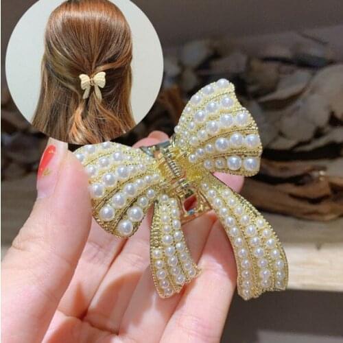 New Luxury Pearl Bowknot Grab Clip South Korea Bangs Clip Hair Clip Hairpin Diamond Hairpin Hairpin Women Barrette Hair Claw