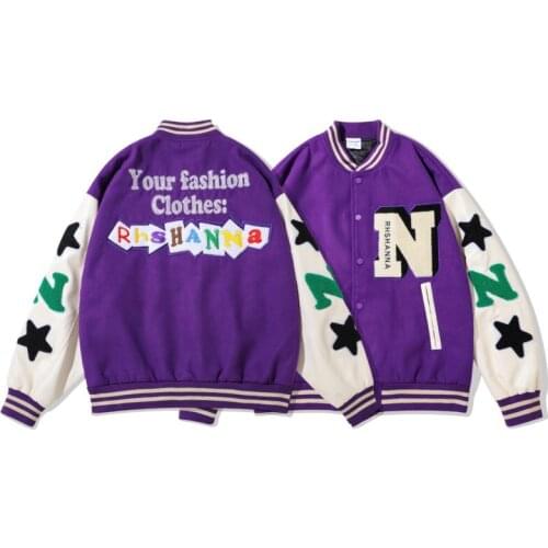 Autumn Mens Baseball Jacket Patchwork PU Leather Sleeve High Street Male Women Flocking Star Tweed Hip Hop Street Jacket Coats