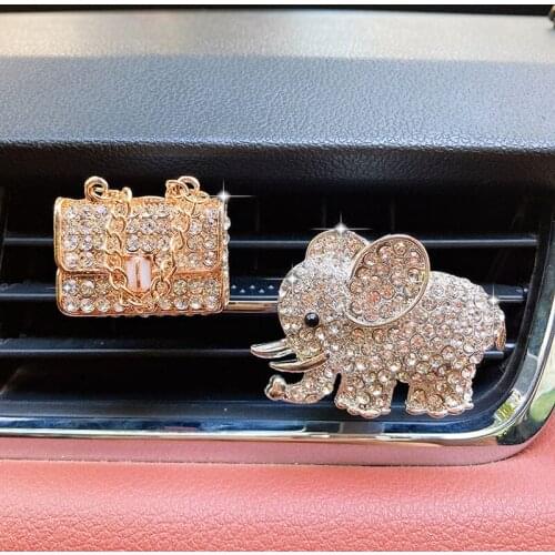 Car Air Freshener Car Interior Accessories Car Artificial Diamond Crystal Elephant Solid Fragrance Car Accessories for Girls