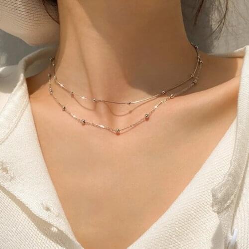 925 Sterling Silver Round Bead Charm Pendants Necklace Link Chain Choker Fine Jewelry Wholesale