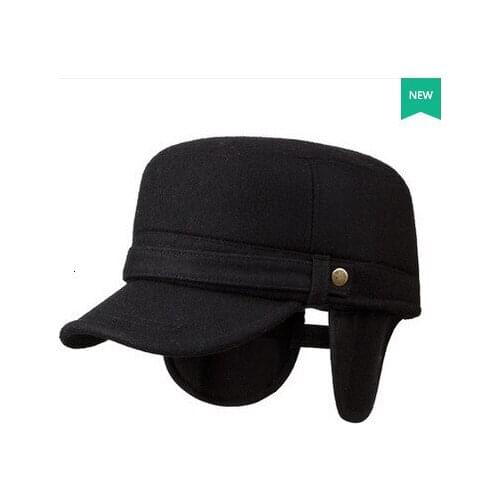 PEIKONG Adult Mens Warm Hat Winter Fashion Woolen Baseball Caps With Earmuffs Flat Cap Male Bone Adjustable Size Brand Hats