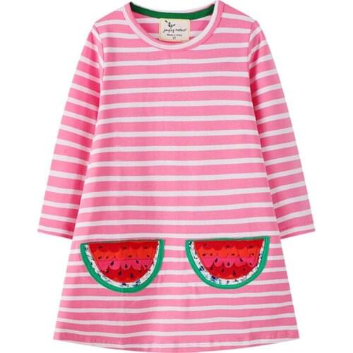 Jumping Meters New Arrival Stripe Baby Party Dress for Autumn Spring Girls Cotton Clothing Watermelon Embroidery Cute Costume