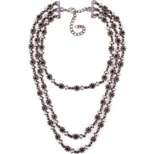 Crystal Star Pendant Simulated Pearl Necklace for Women Florosy Brand Jewelry New Chunky Metal Multi Layers Chain Necklace