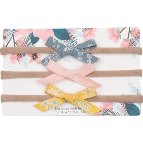 Baby Girls Bows Headband 3pcs/set Stretchy Nylon Headbands for Girls Prints Bows Headband Set Kids Hair Accessories